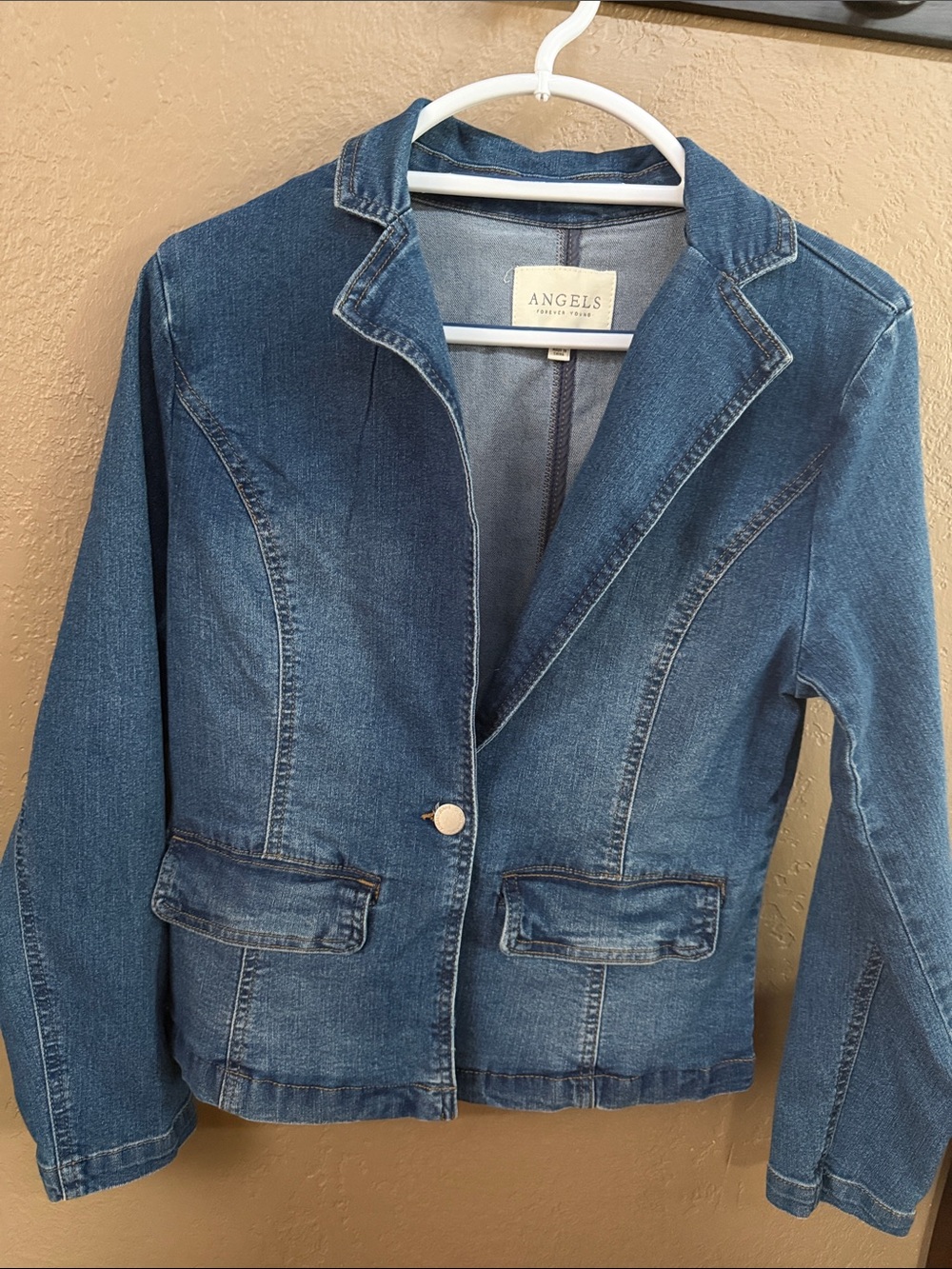Angels Women's Dark Blue Denim Blazer Jacket